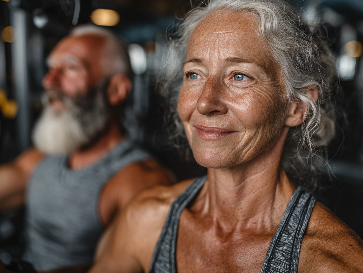 Група възрастни хора се занимават с физически упражнения